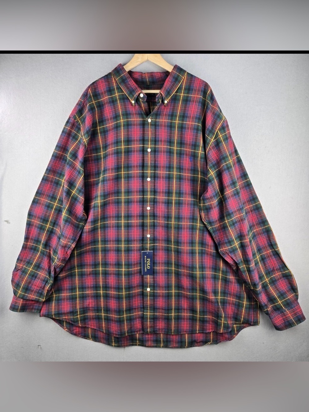 Polo Ralph Lauren Mens Shirt Size 4XLT Plaid Button Up Heavy Cotton Office 90s